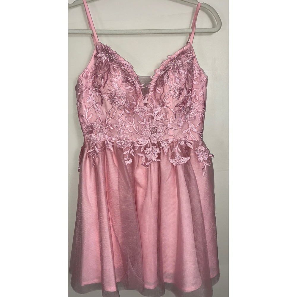Fifteen Roses Mini Dress‎ Womens 6 Pink Lace Tulle Sequin Fairycore Balet